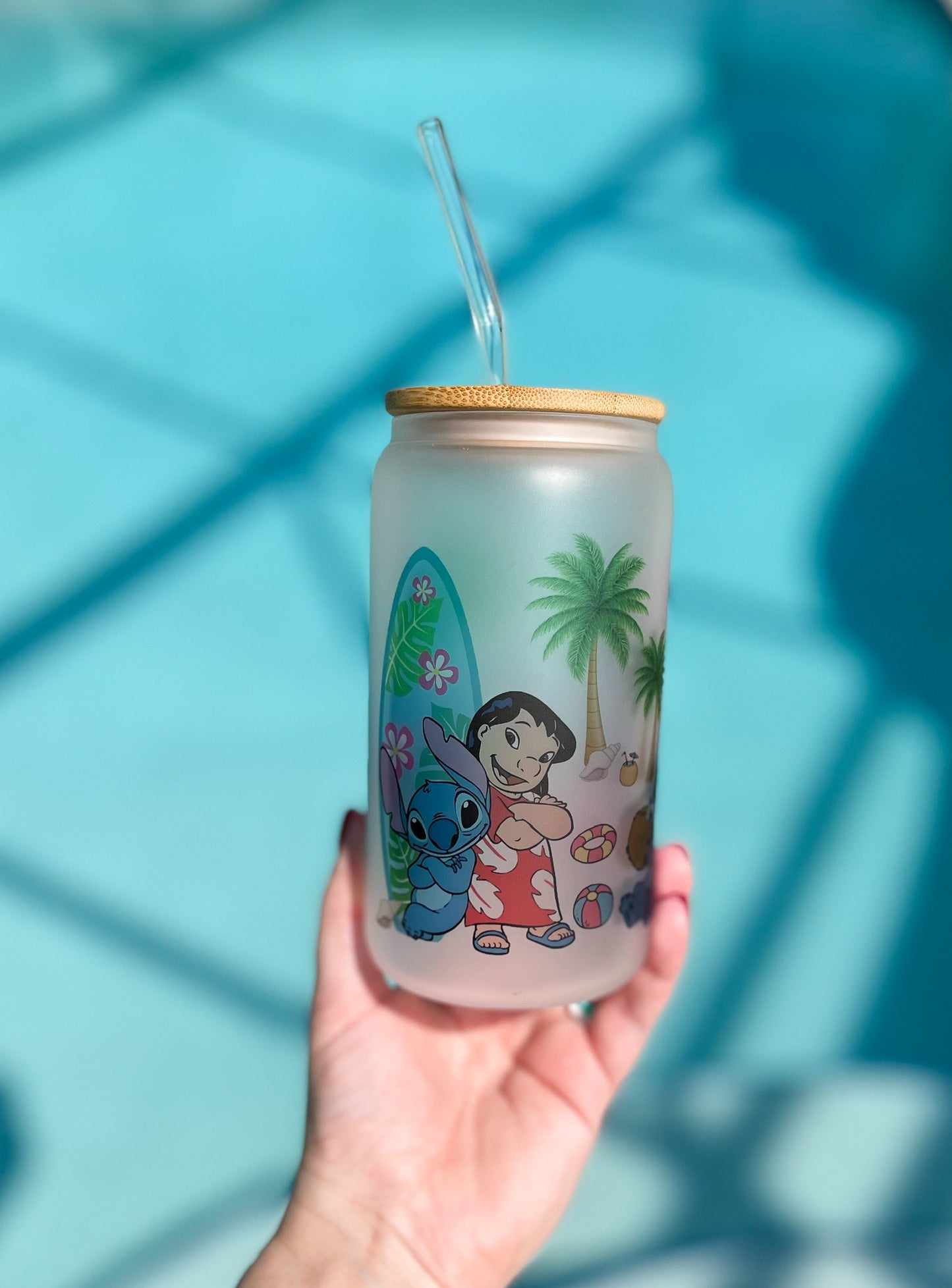 Hawaiian Lilo & Stitch Iced Coffee Cup with Lid & Straw