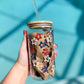 Patriotic Star Iced Coffee Glass Cup with Lid & Straw