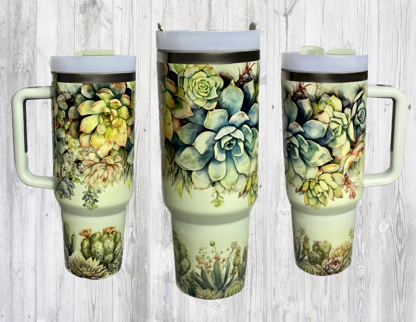 Green Succulent 40oz Quencher Tumbler with Handle